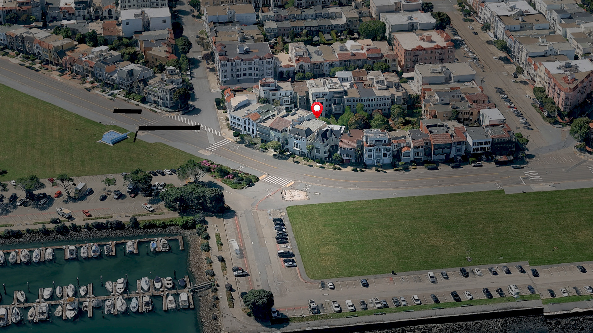 Aerial view of 225 Marina Blvd, San Francisco, CA 94123