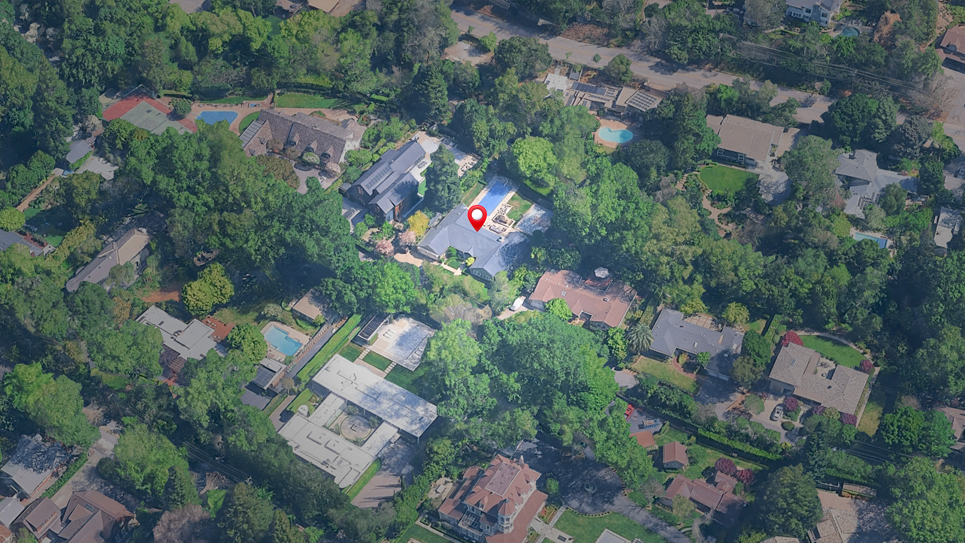 Aerial view of 16 Sylvan Lane, Ross, CA 94957