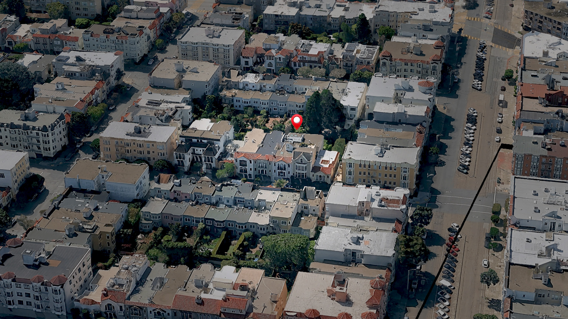 Aerial view of 1655 Beach St, San Francisco, CA 94123